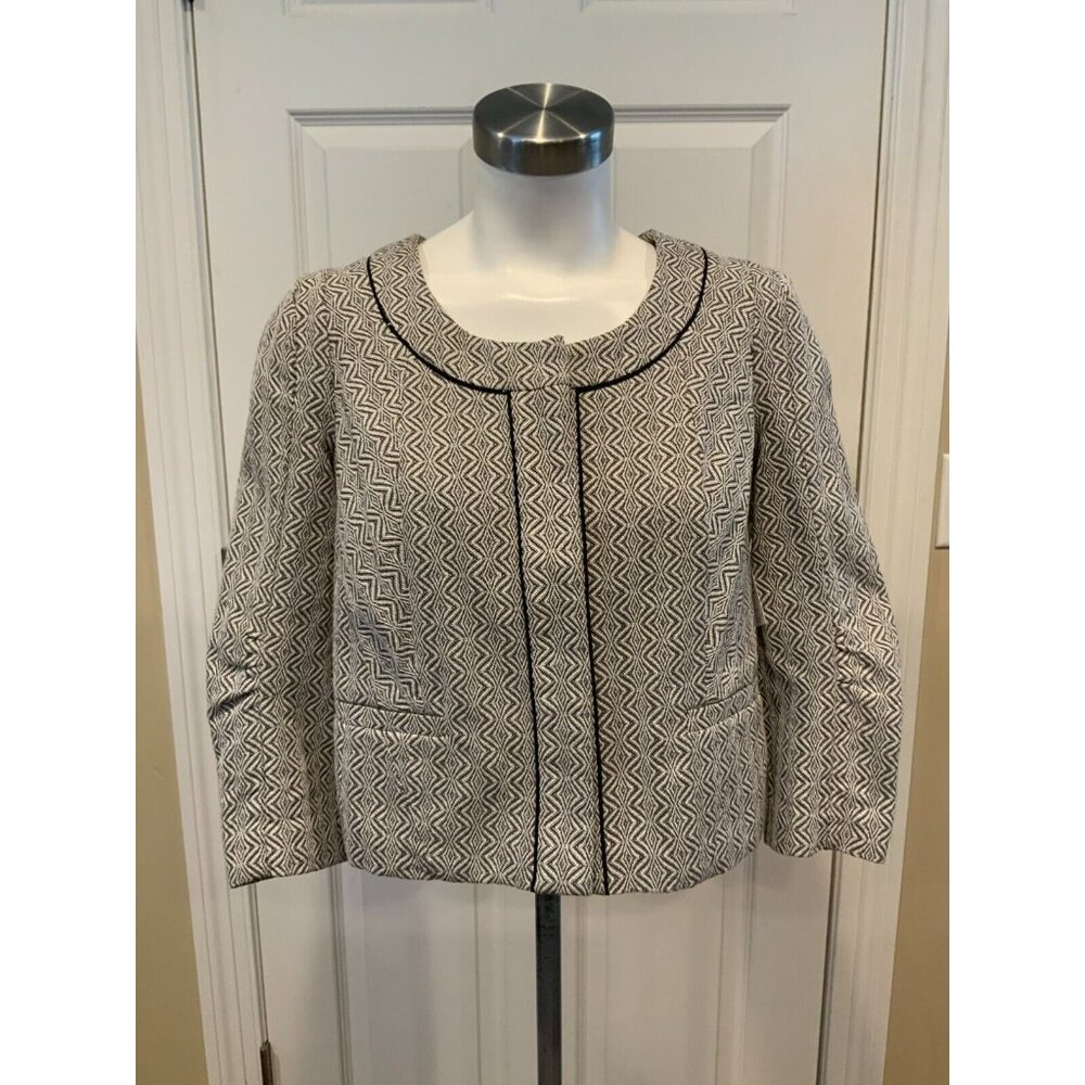 Idra Anthropolgie Black & White Geometric Patterned Blazer Jacket, Size 6 (US)